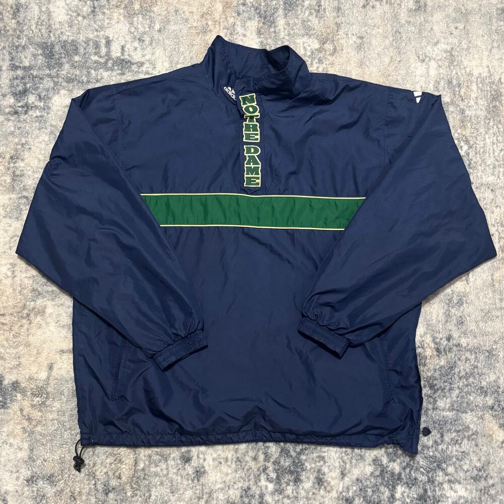 Vintage Adidas Team Notre Dame Fighting Irish Windbreaker Jacket Mens 2XL Navy